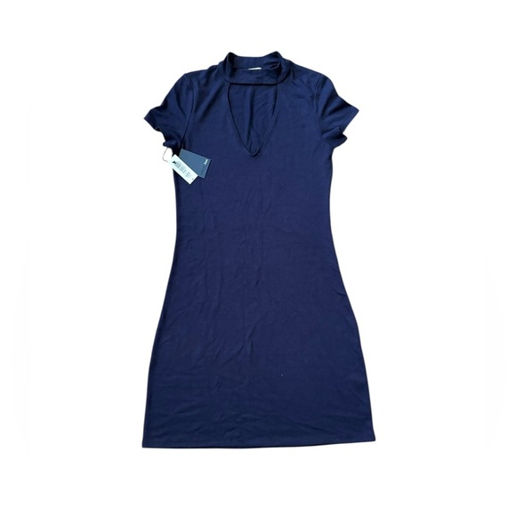 Aritzia Wilfred Free Navy Short Sleeve Chocker Neck Jersey Dondoe Dress Size M - Picture 2 of 10